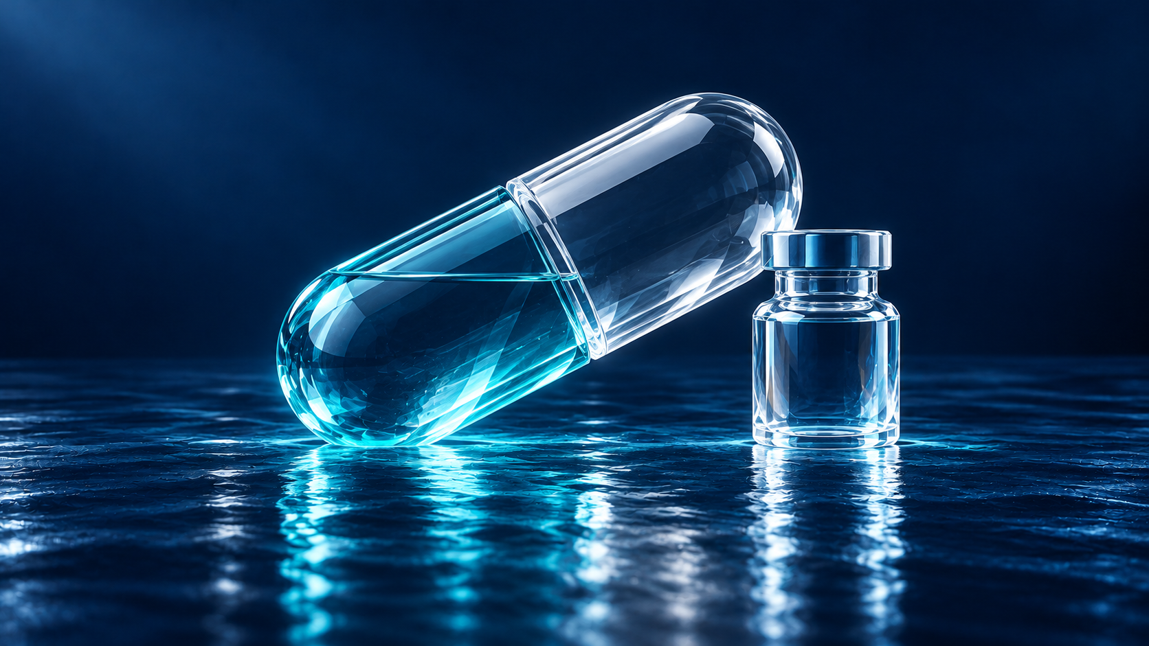 Conceptual blue and aqua glass illustration of Pharmaceuticals