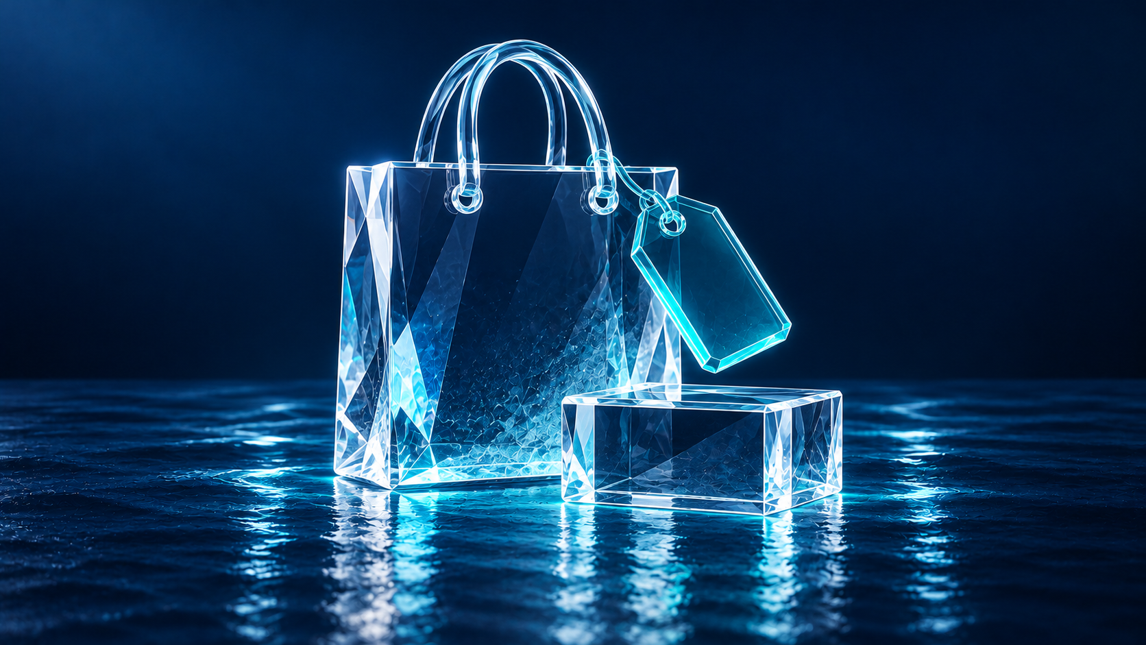 Conceptual blue and aqua glass illustration of Retail