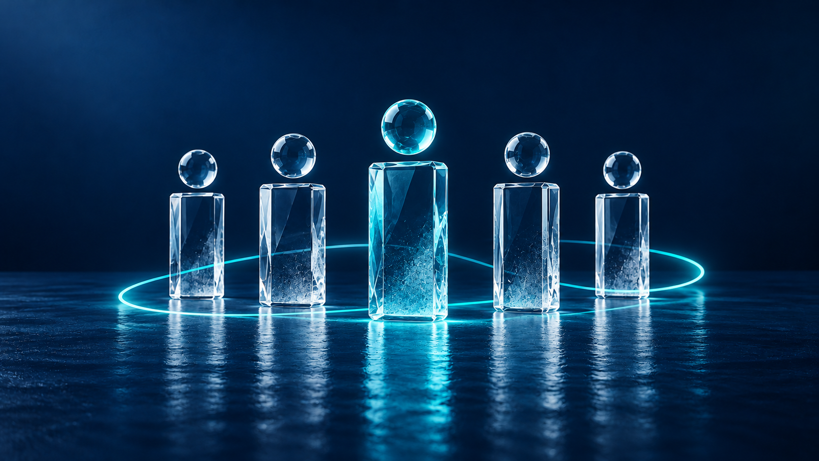 Representación conceptual de Clientes y Experiencia: estructuras y conexiones en azul y aqua