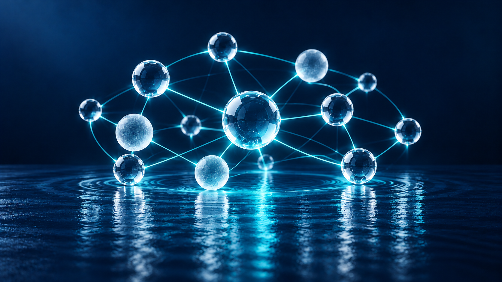 Conceptual illustration of Influence Ecosystem Mapping™: structures and connections in blue and aqua