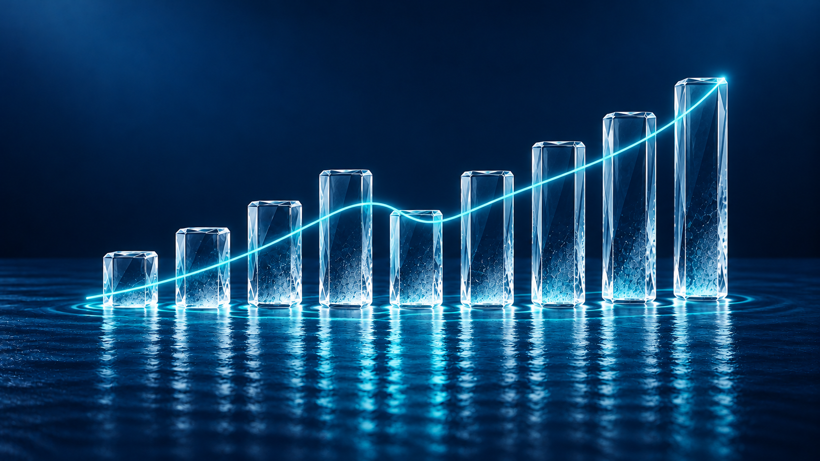 Conceptual illustration of Performance Tracking Solutions™: structures and connections in blue and aqua
