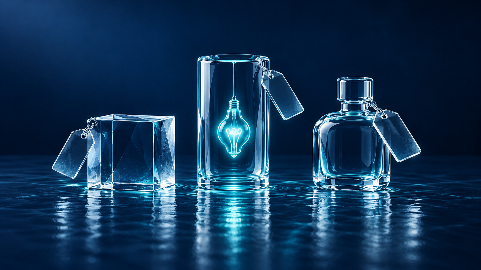 Conceptual illustration of Products, Pricing and Innovation: structures and connections in blue and aqua